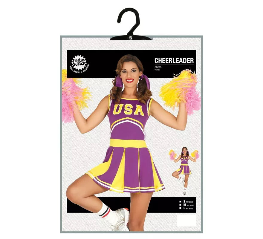 Translation missing: pt-PT.Disfraz de Cheerleader USA morado y amarillo para mujer