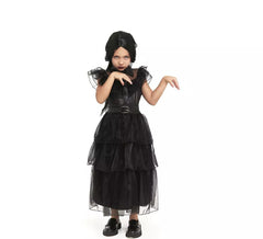Fato de menina gótica com vestido preto para menina e adolescente