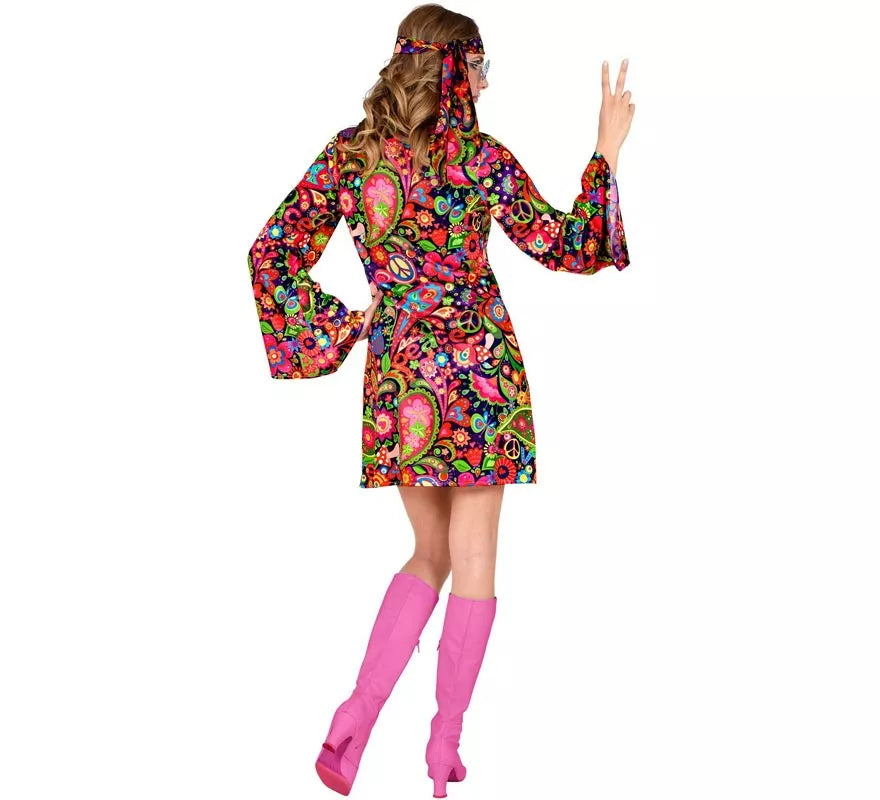 Translation missing: pt-PT.Disfraz de Chica Hippie en vestido psicodélico para mujer