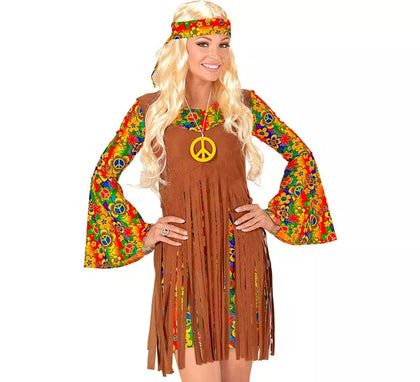 Disfraz de Chica Hippie flecos largos para mujer