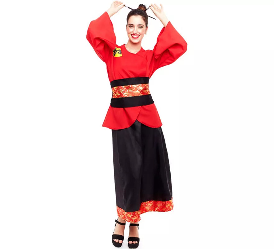 Translation missing: pt-PT.Disfraz de China Aldeana Rojo y Negro para mujer