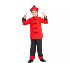 Fato de chinês vermelho e preto para menino