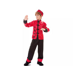 Fato chinês vermelho e preto para criança