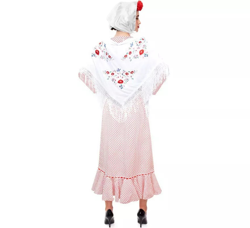 Translation missing: pt-PT.Disfraz de Chulapa Clasico blanco con lunares rojos para mujer