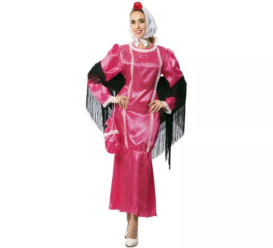 Translation missing: pt-PT.Disfraz de Chulapa vestido rosa con pañuelo para mujer