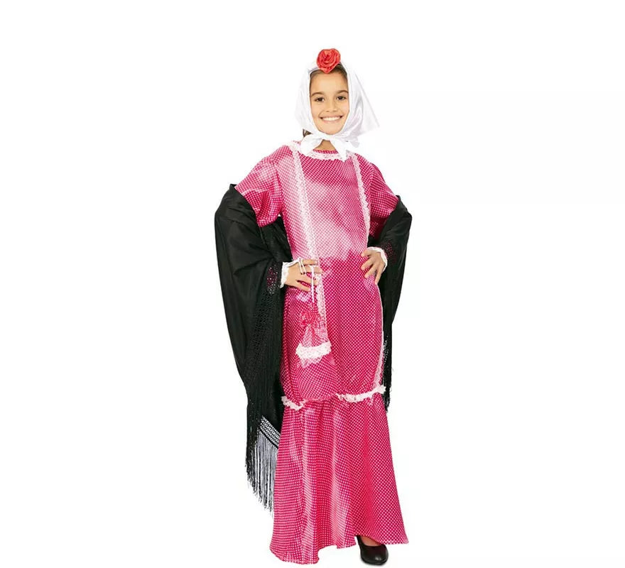 Translation missing: pt-PT.Disfraz de Chulapa vestido rosa con pañuelo para niña