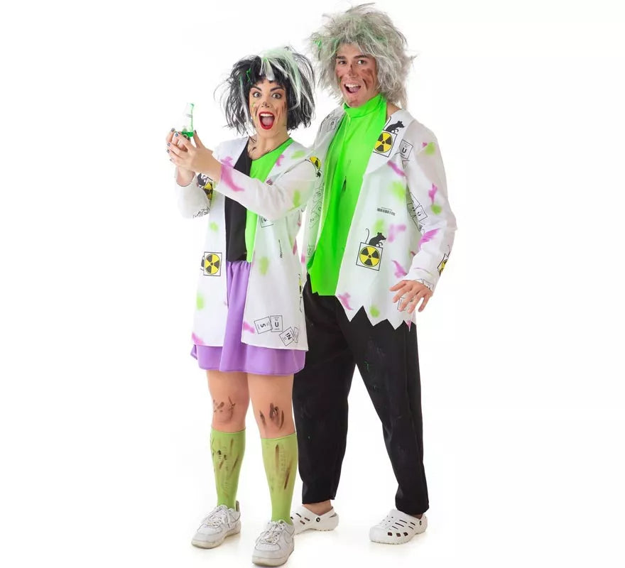 Disfraz de Científica Loca blanco y verde para mujer