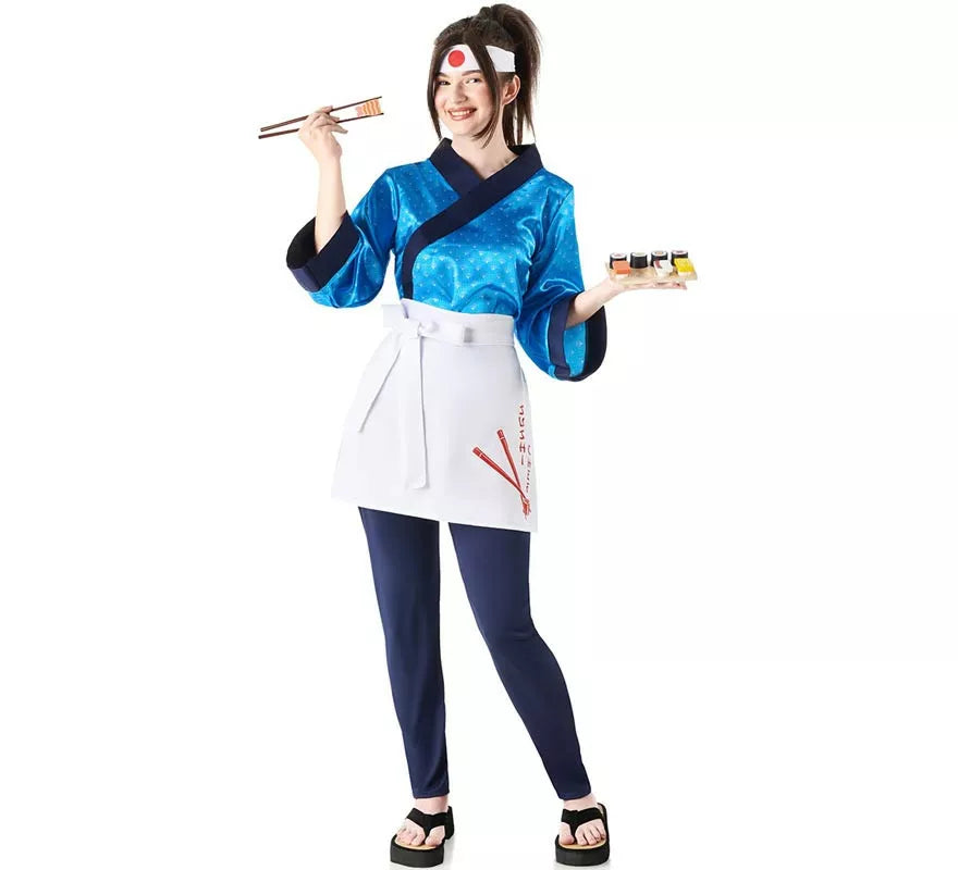 Translation missing: pt-PT.Disfraz de Cocinera Maestra Sushi azul para mujer