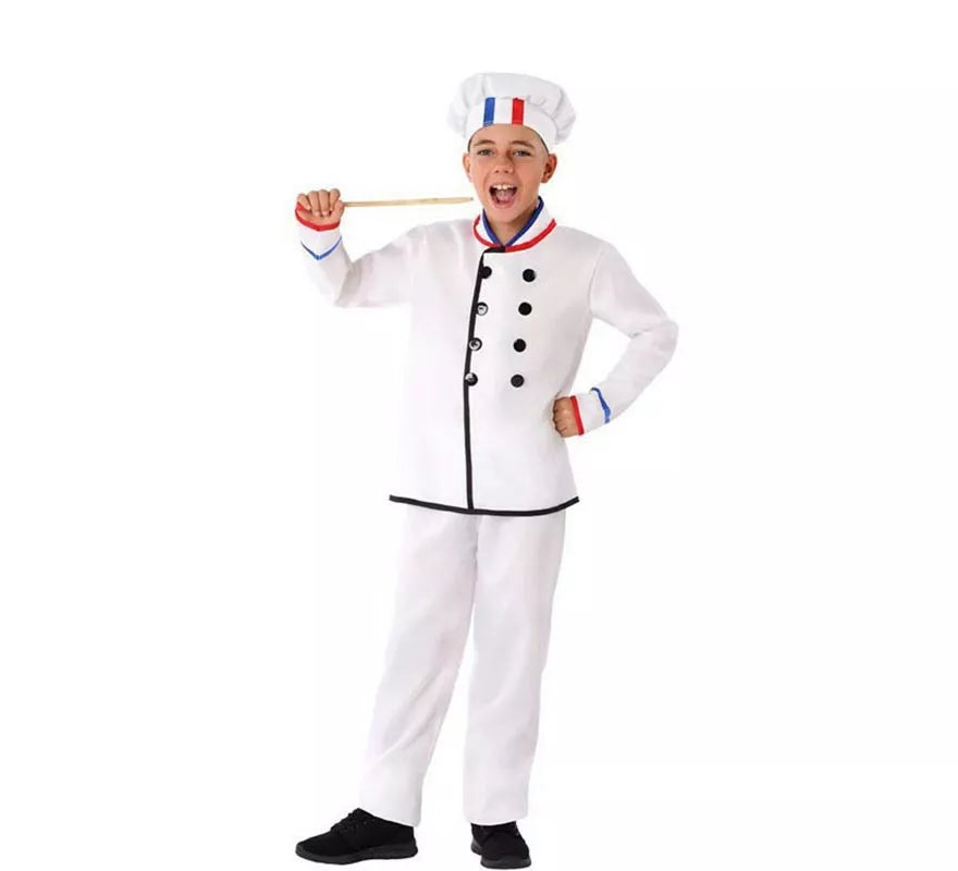 Translation missing: pt-PT.Disfraz de Cocinero Blanco con gorro para niño