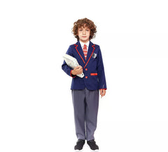 Fato de colegial moderno azul para menino
