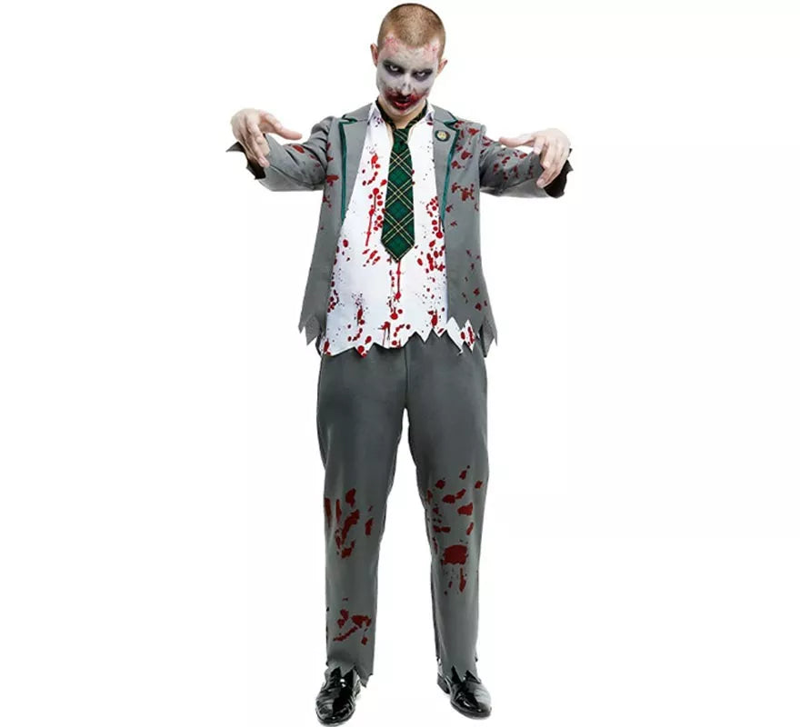 Translation missing: pt-PT.Disfraz de Colegial Zombie gris con chaqueta para hombre