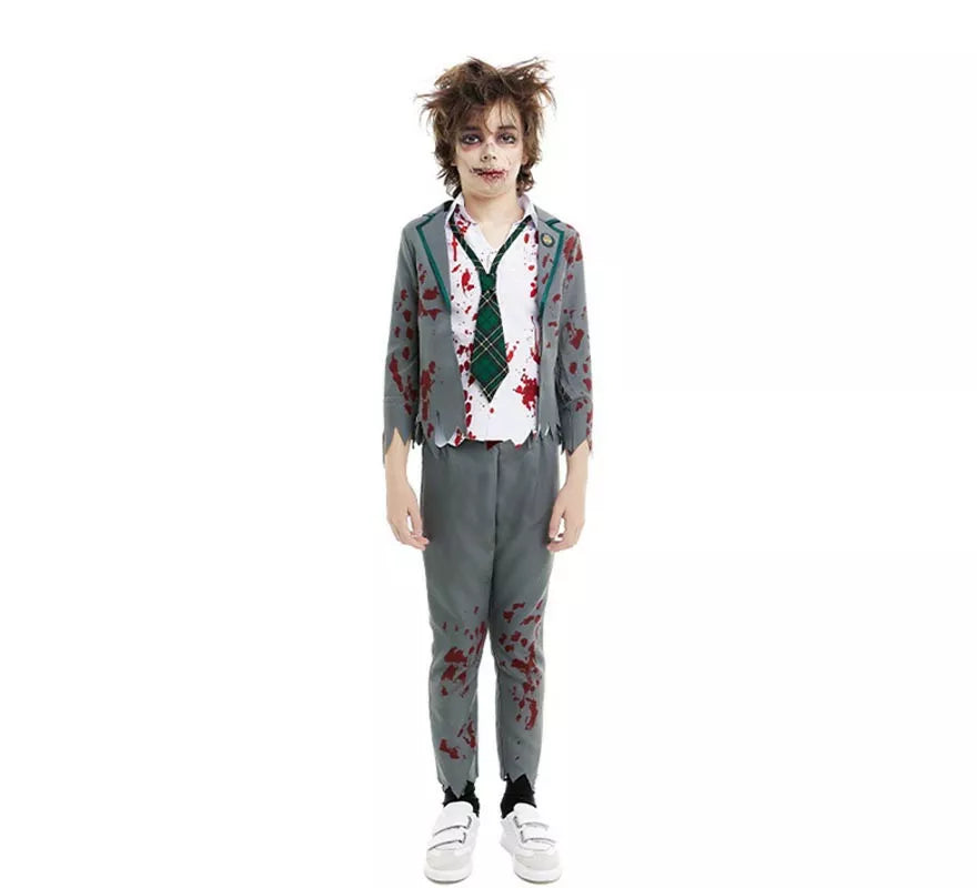 Translation missing: pt-PT.Disfraz de Colegial Zombie gris con chaqueta para niño
