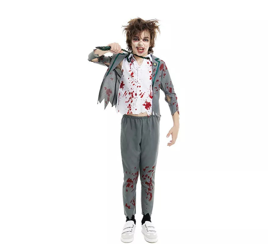 Translation missing: pt-PT.Disfraz de Colegial Zombie gris con chaqueta para niño