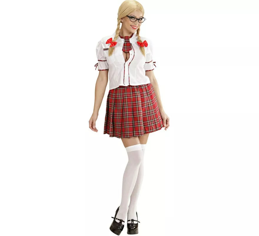 Translation missing: pt-PT.Disfraz de Colegiala blanco y rojo con corbata para mujer