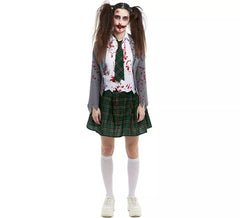 Fantasia de colegial zumbi cinza com jaqueta para mulher