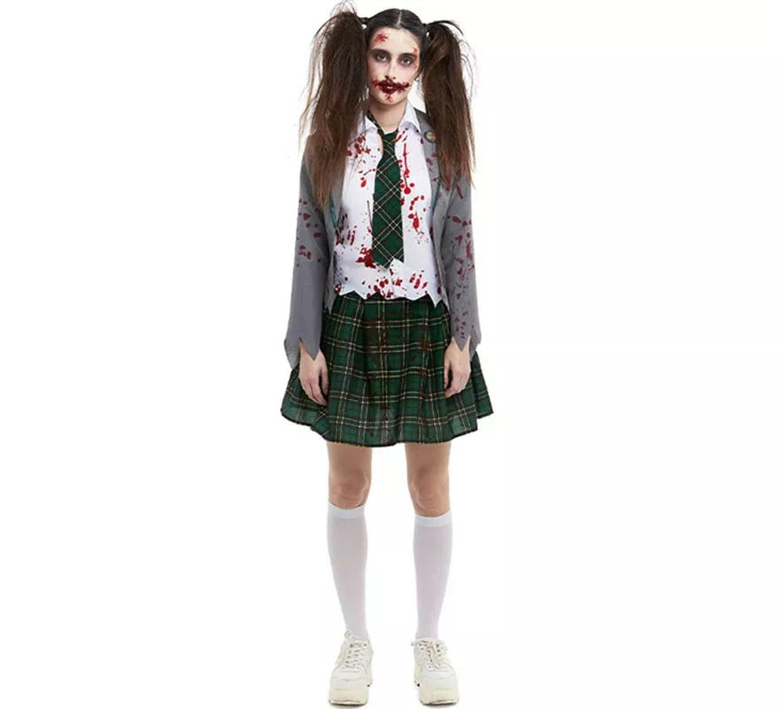 Translation missing: pt-PT.Disfraz de Colegiala Zombie gris con chaqueta para mujer