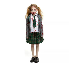 Fato de colegial zumbi cinza com jaqueta para meninas e adolescentes