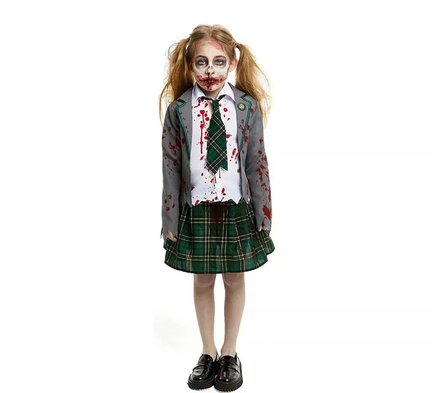 Translation missing: pt-PT.Disfraz de Colegiala Zombie gris con chaqueta para niña y adolescente