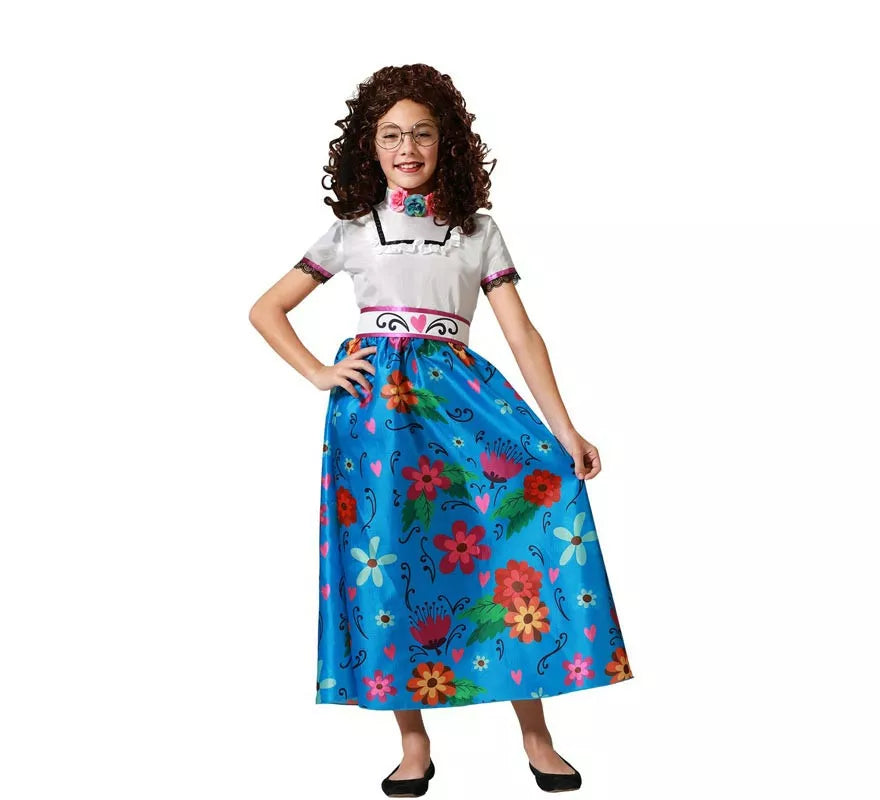 Translation missing: pt-PT.Disfraz de Colombiana azul floral con cinturón para niña