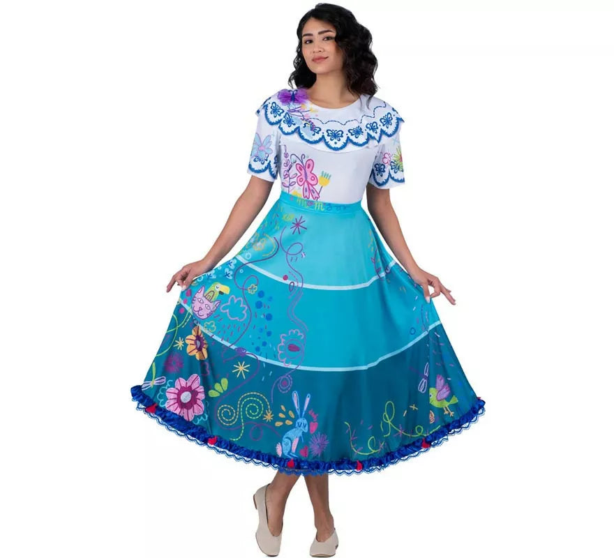 Translation missing: pt-PT.Disfraz de Colombiana azul y blanco floral para mujer