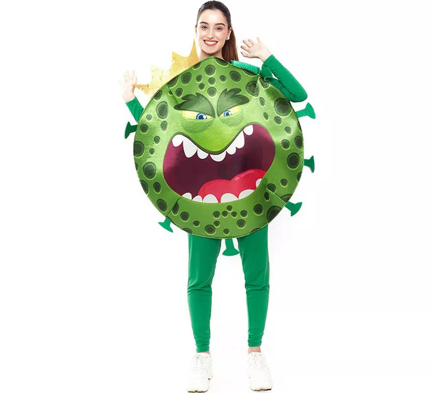 Translation missing: pt-PT.Disfraz de Coronavirus verde con Corona para adulto