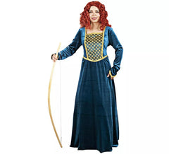 Elegante fato de cortesã medieval azul para mulher