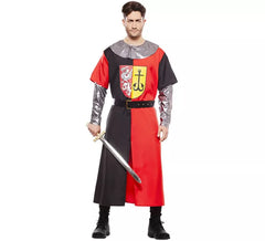 Fato de cruzado medieval vermelho e preto para homem