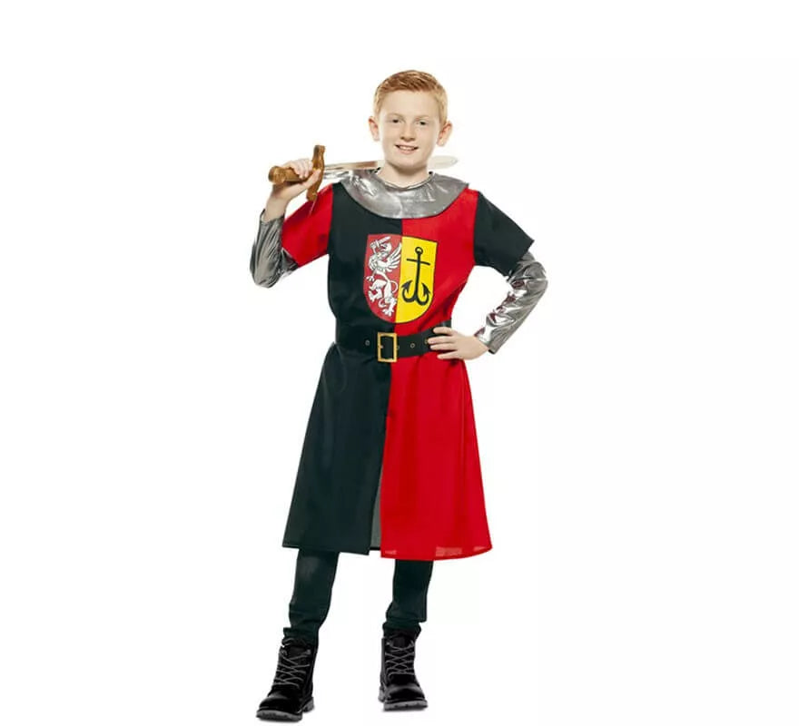 Translation missing: pt-PT.Disfraz de Cruzado Medieval Rojo y Negro para niño