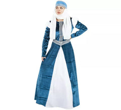Fato de senhora da corte azul e branco para mulher