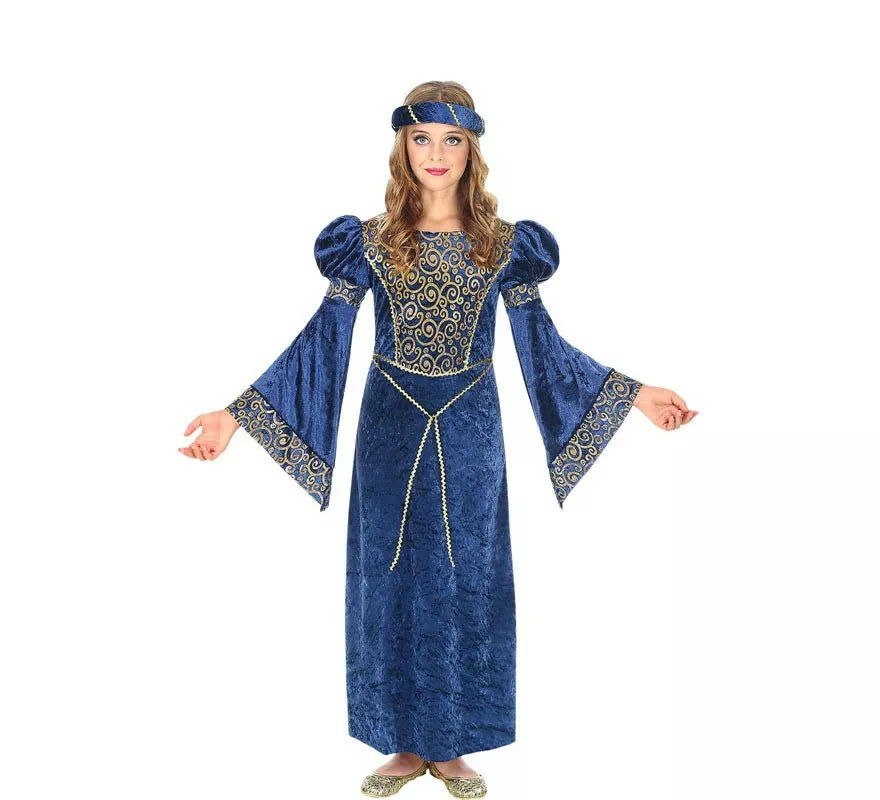 Translation missing: pt-PT.Disfraz de Dama del Renacimiento azul y dorado para niña