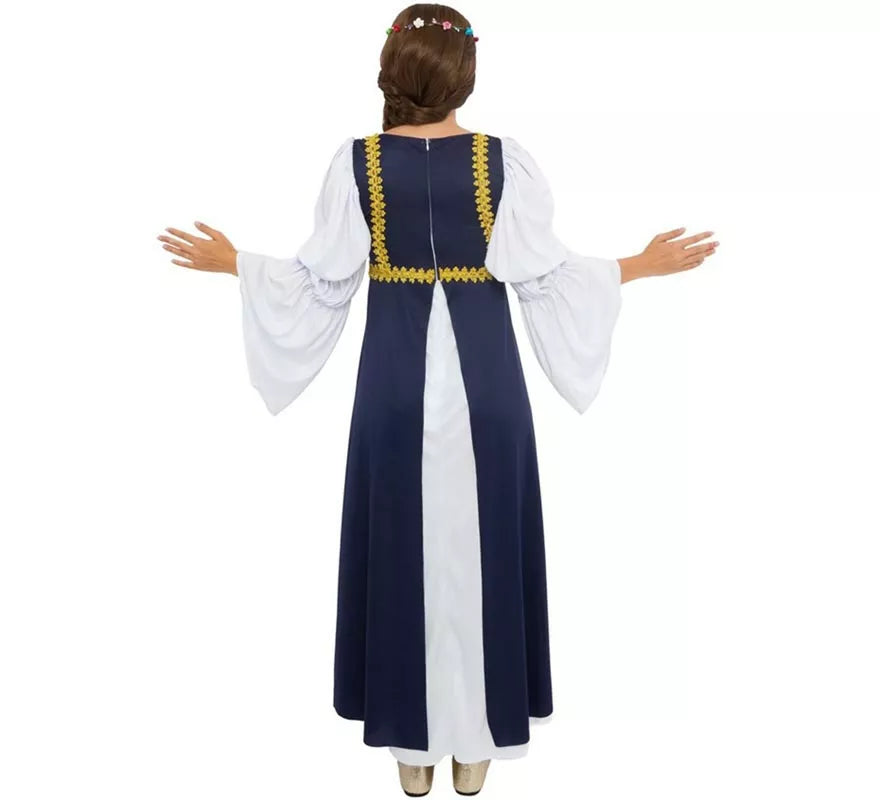 Disfraz de Dama medieval azul y blanco para mujer