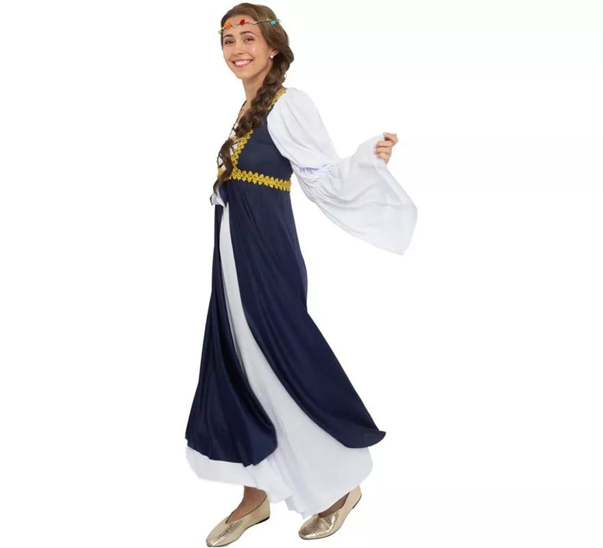 Translation missing: pt-PT.Disfraz de Dama medieval azul y blanco para mujer