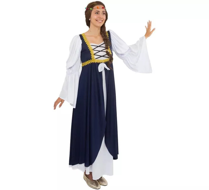 Translation missing: pt-PT.Disfraz de Dama medieval azul y blanco para mujer
