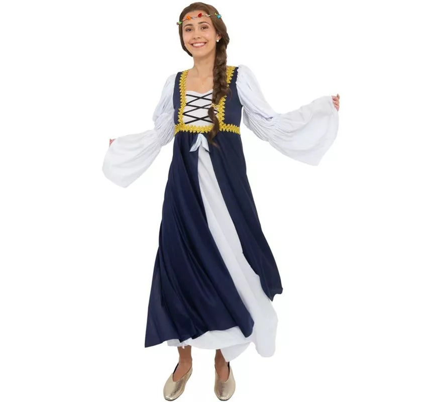 Translation missing: pt-PT.Disfraz de Dama medieval azul y blanco para mujer