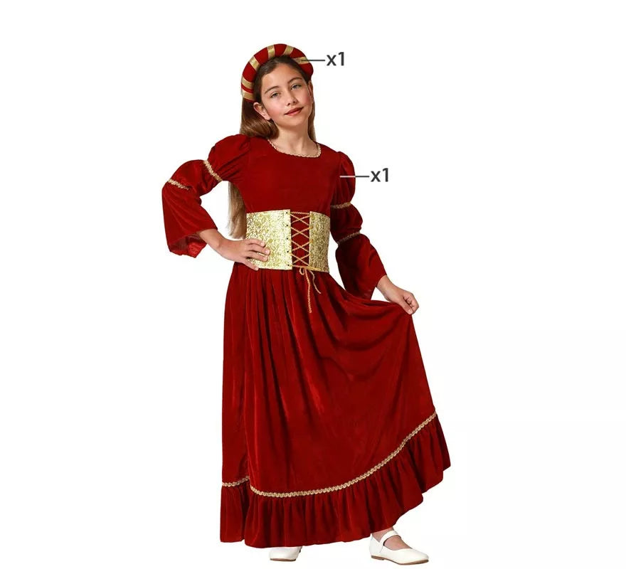 Translation missing: pt-PT.Disfraz de Dama Medieval Renacentista rojo para niña