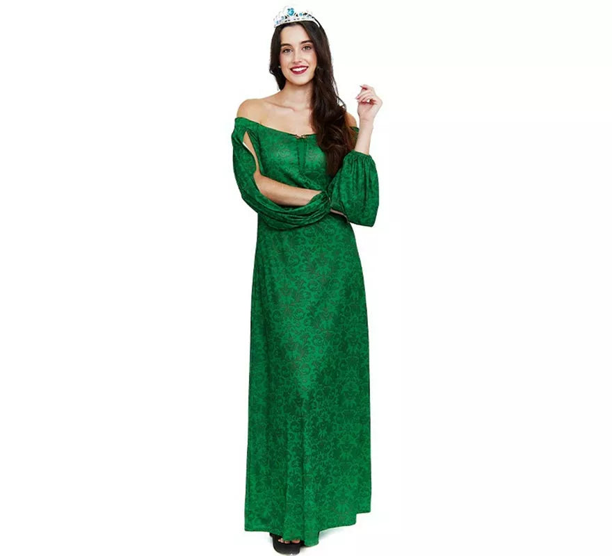 Translation missing: pt-PT.Disfraz de Dama Medieval verde estampado para mujer