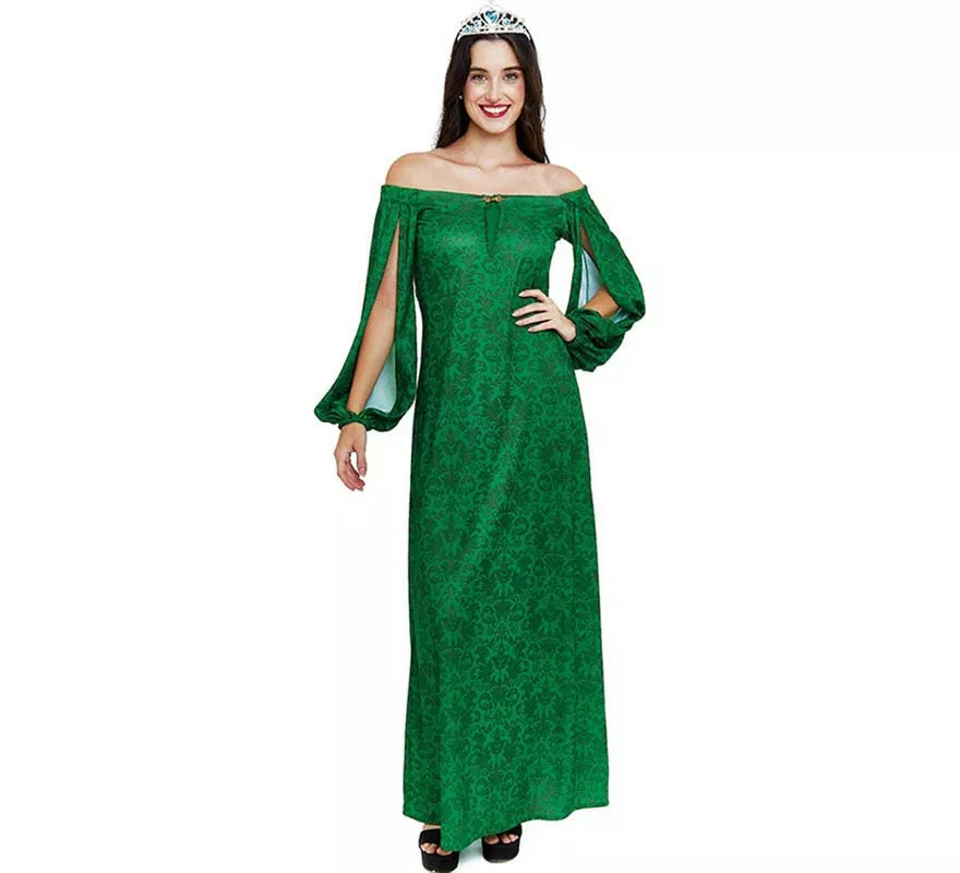Translation missing: pt-PT.Disfraz de Dama Medieval verde estampado para mujer
