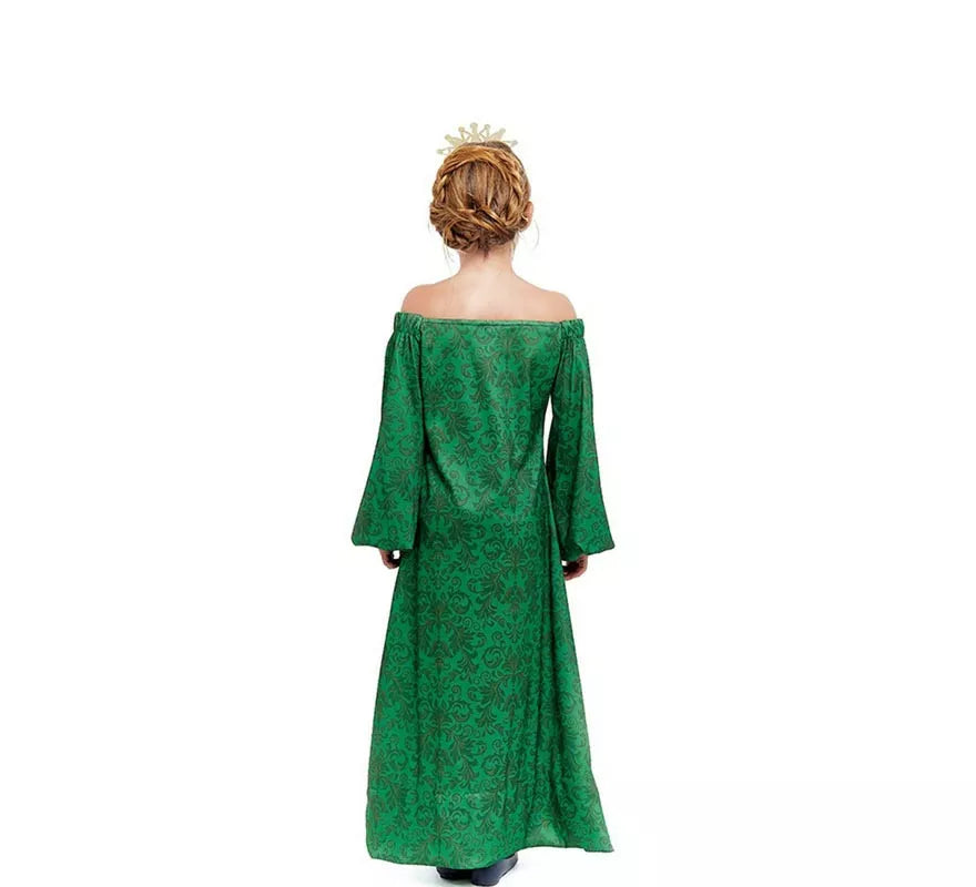 Translation missing: pt-PT.Disfraz de Dama Medieval verde estampado para niña