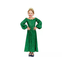 Fato de senhora medieval estampado verde para menina