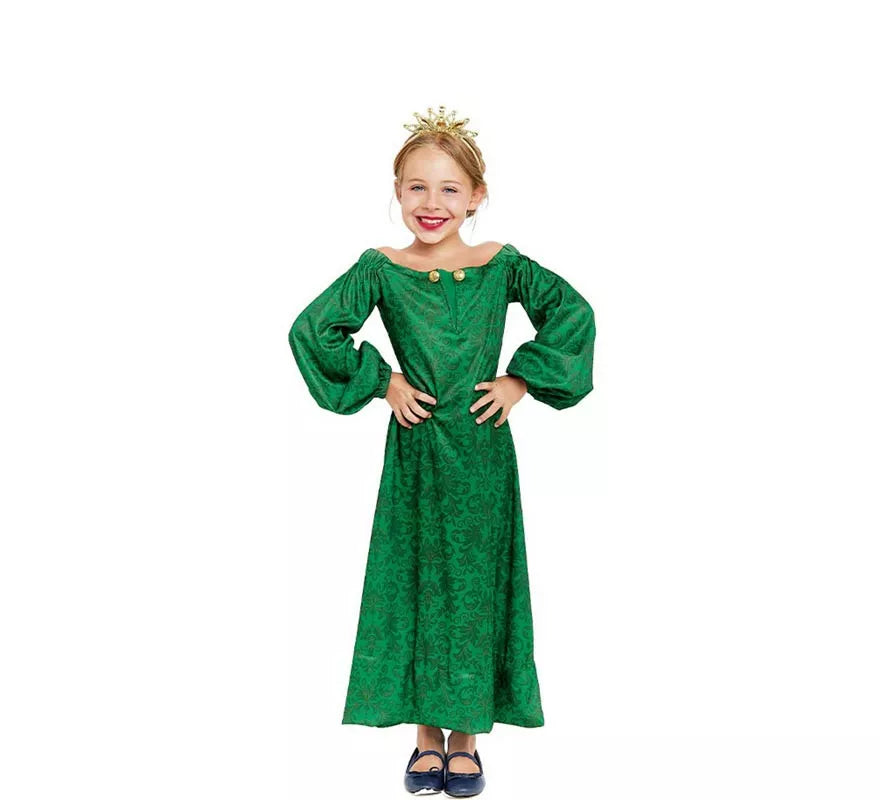Translation missing: pt-PT.Disfraz de Dama Medieval verde estampado para niña