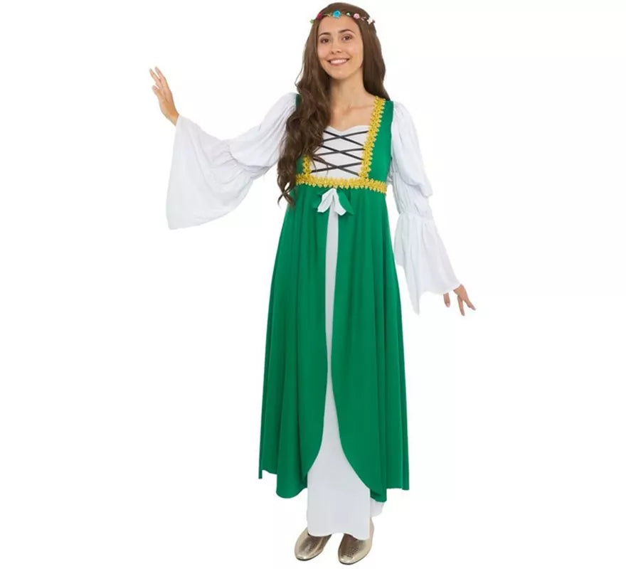 Translation missing: pt-PT.Disfraz de Dama Medieval verde y blanco para mujer