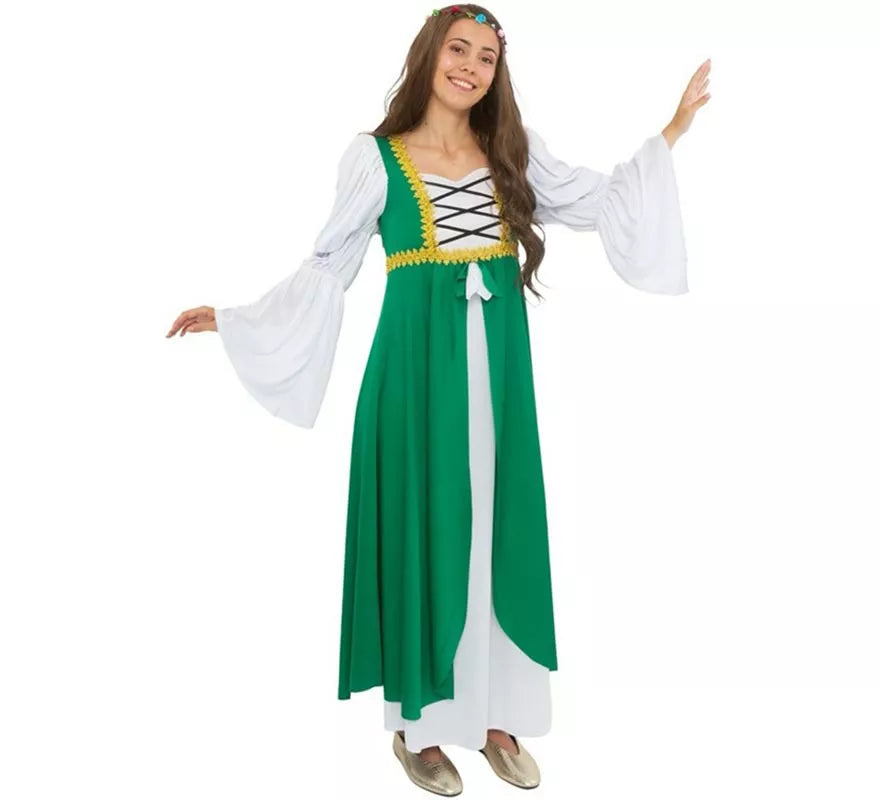 Disfraz de Dama Medieval verde y blanco para mujer