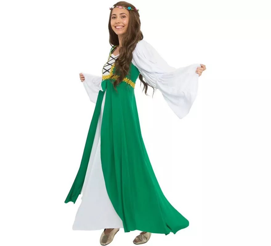 Translation missing: pt-PT.Disfraz de Dama Medieval verde y blanco para mujer