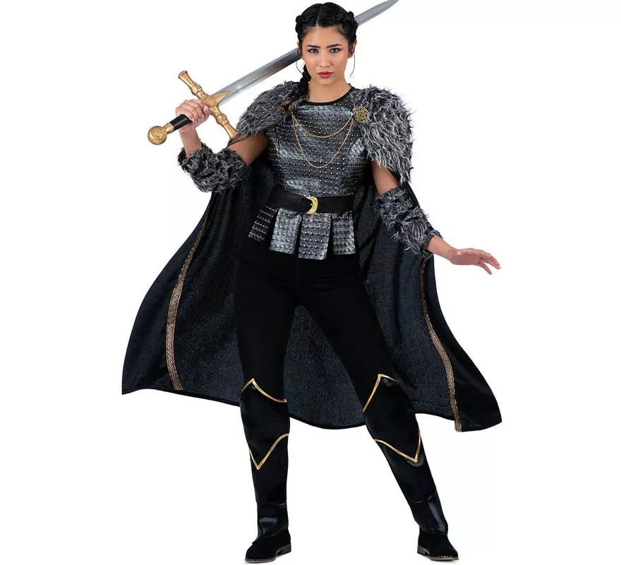 Translation missing: pt-PT.Disfraz de Dama Vikinga plateado con capa para mujer