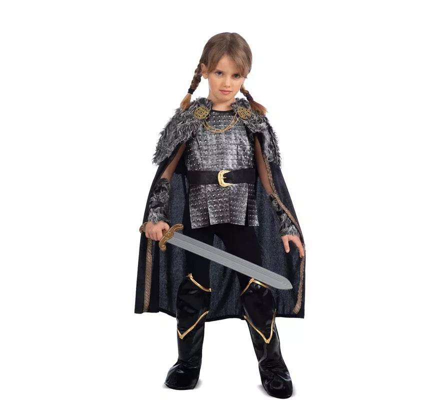 Translation missing: pt-PT.Disfraz de Dama Vikinga plateado con capa para niña