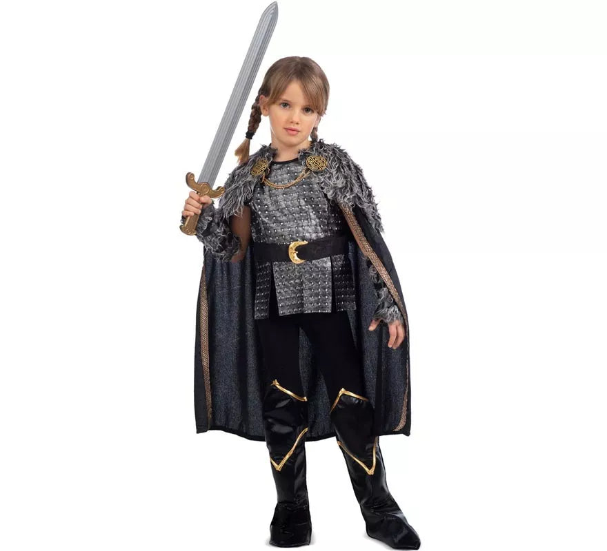 Translation missing: pt-PT.Disfraz de Dama Vikinga plateado con capa para niña