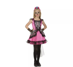 Fato de donzela esqueleto rosa para menina