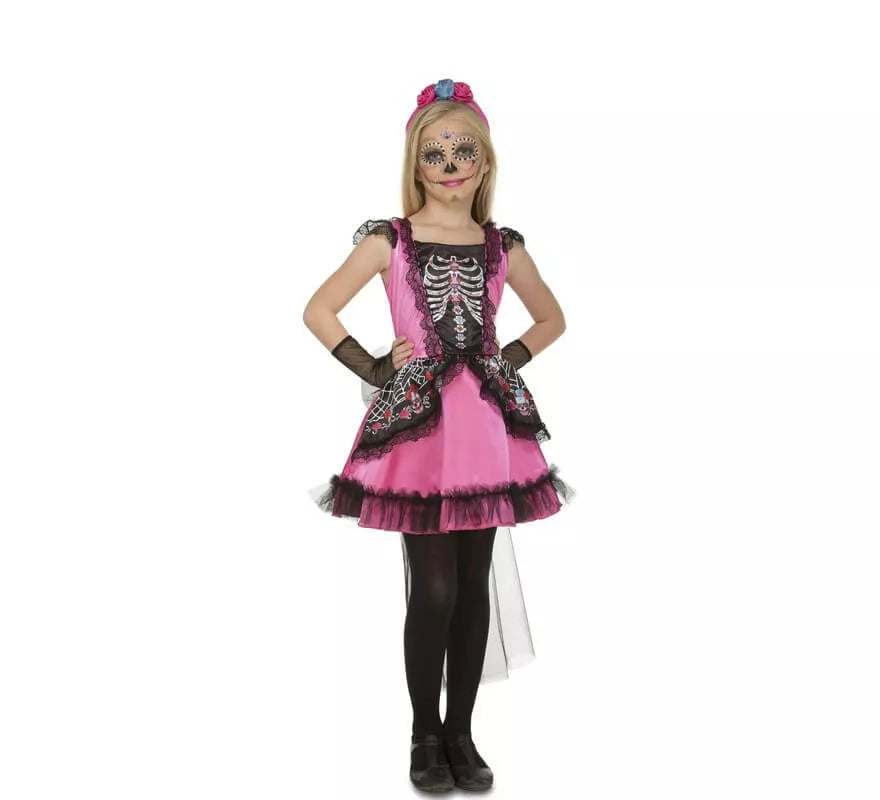 Translation missing: pt-PT.Disfraz de Damisela Esqueleto Rosa para niña