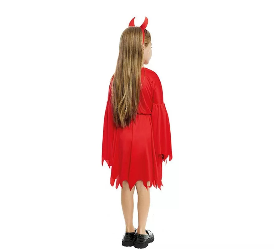 Translation missing: pt-PT.Disfraz de Diablesa moderna roja con diadema para niña