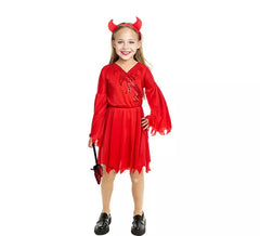 Fato de diabo vermelho moderno com fita para a cabeça para menina